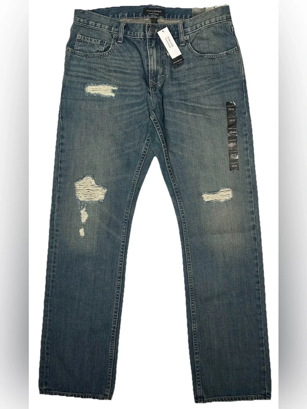 NEW BANANA REPUBLIC MENS JEANS 33 X 32 VINTAGE STRAIGHT DISTRESSED FITS 34